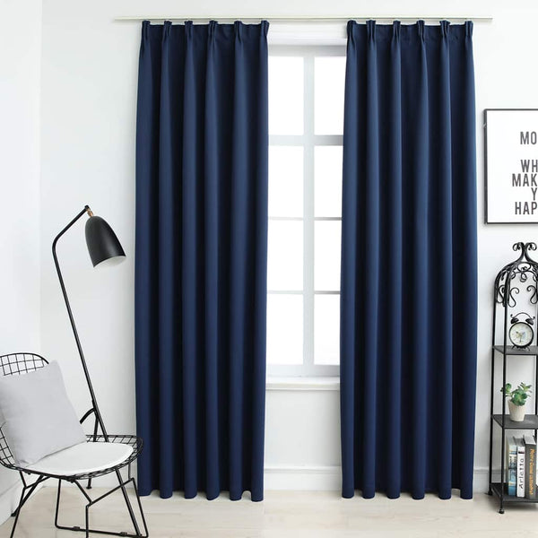 vidaXL Blackout Curtains with Hooks 2 pcs Blue 140x225cm