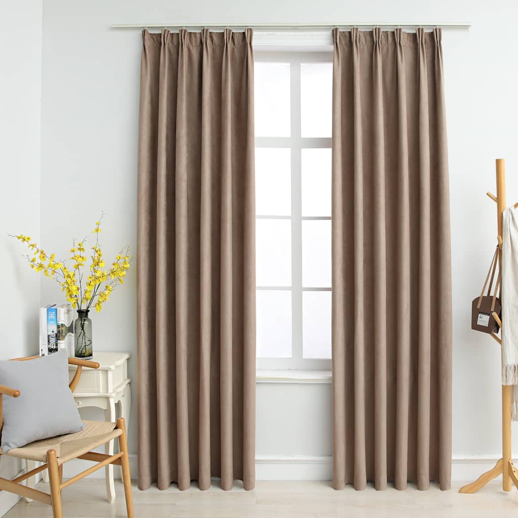 vidaXL Blackout Curtains with Hooks 2 pcs Taupe 140x175 cm