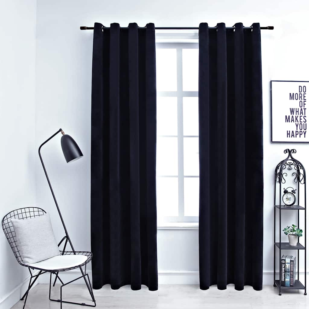 vidaXL Black Velvet Blackout Curtains with Eyelets 2 pcs 140x175 cm