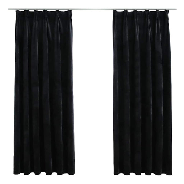 vidaXL Black Velvet Blackout Curtains with Hooks 2 pcs. 140x175 cm
