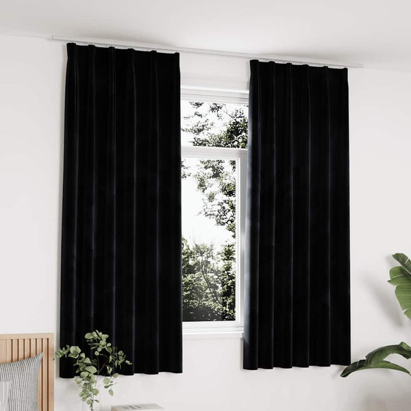 vidaXL Black Velvet Blackout Curtains with Hooks 2 pcs. 140x175 cm