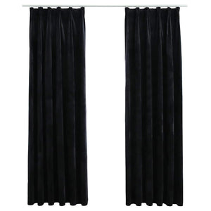 vidaXL Black Velvet Blackout Curtains with Hooks 2 pcs 140x225 cm