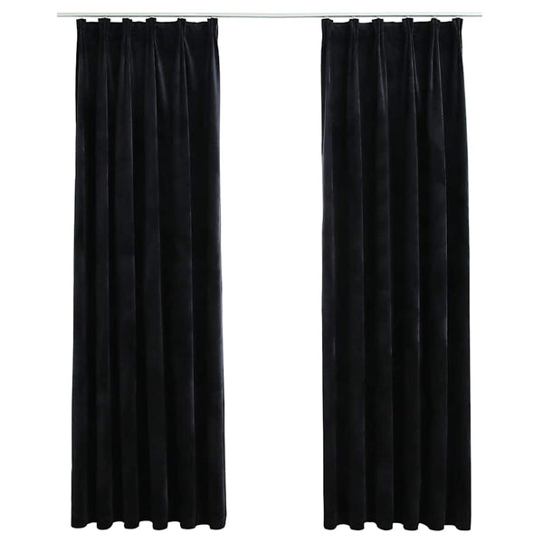vidaXL Black Velvet Blackout Curtains with Hooks 2 pcs 140x225 cm