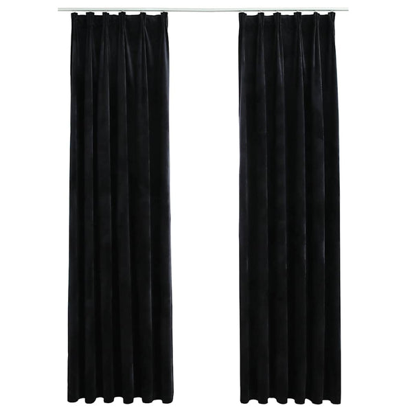 vidaXL Black Velvet Blackout Curtains with Hooks 2 pcs 140x245 cm