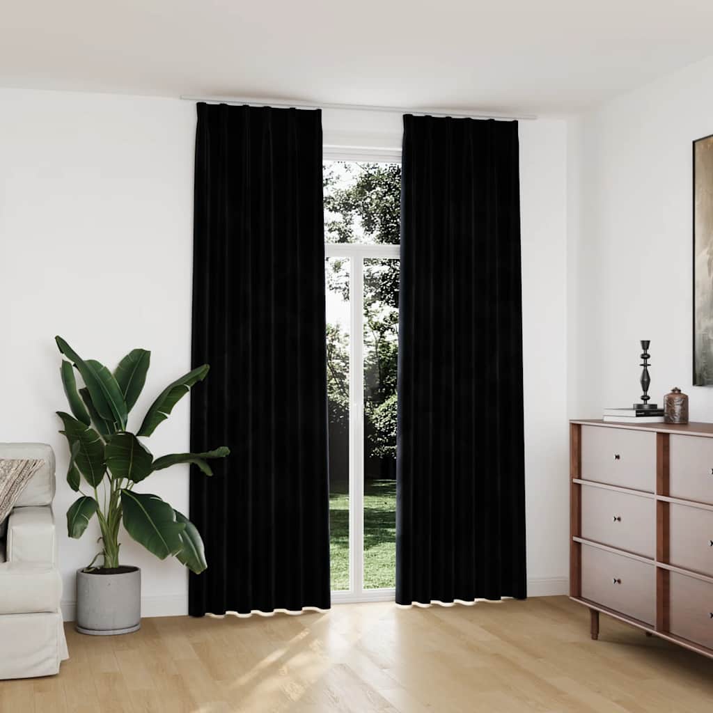 vidaXL Black Velvet Blackout Curtains with Hooks 2 pcs 140x245 cm