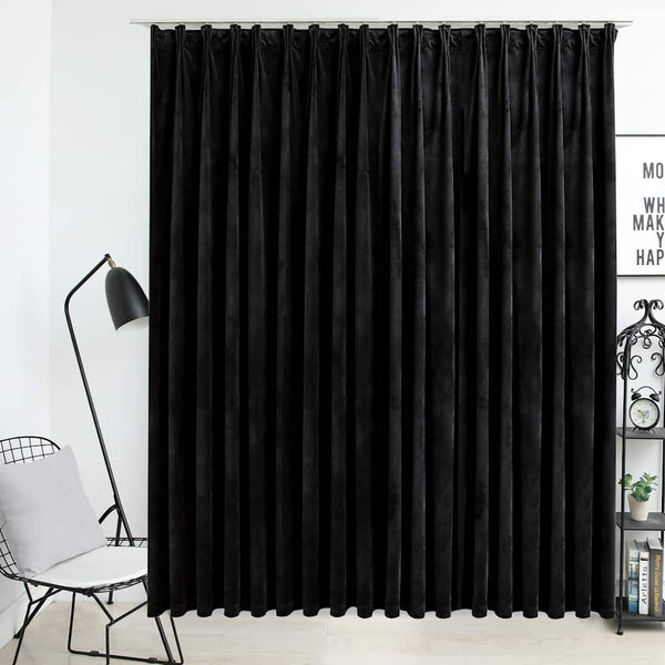 vidaXL Black Velvet Blackout Curtain with Hooks 290 x 245 cm