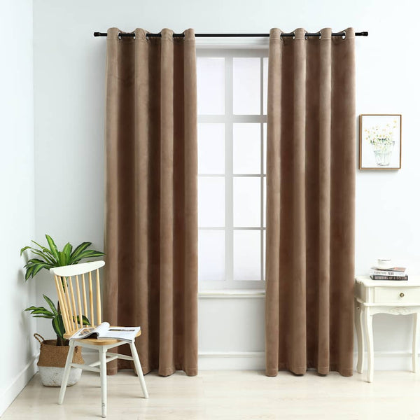 vidaXL Eyelet Blackout Curtains 2 pcs. Velvet Beige 140x175 cm