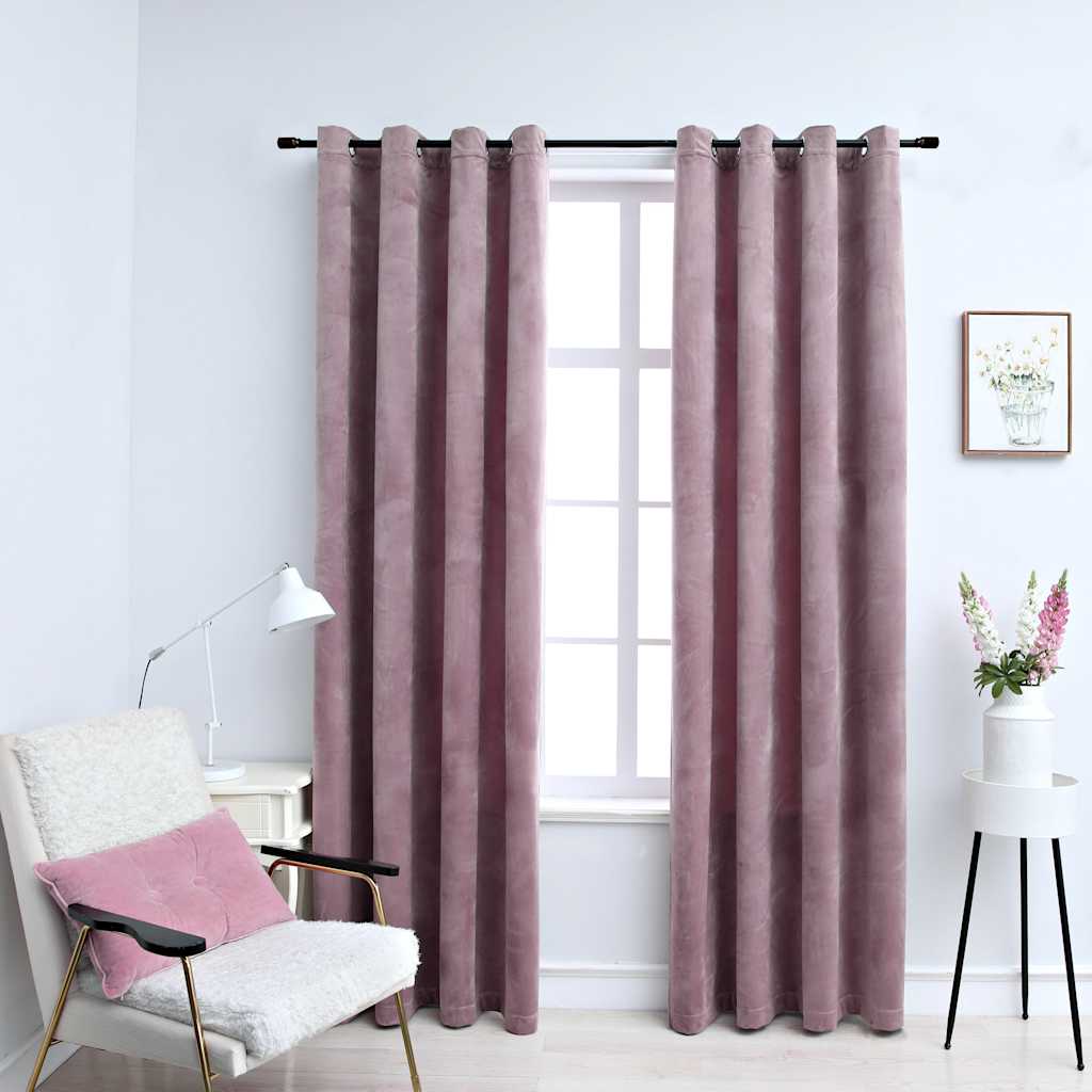 vidaXL Blackout Curtains with Eyelets 2 pcs. Velvet Antique Pink 140x175cm