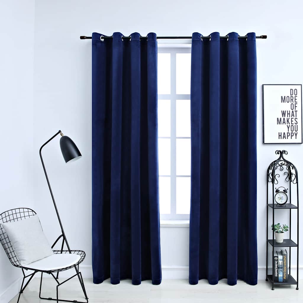 vidaXL Eyelet Blackout Curtains 2 pcs. Velvet Dark Blue 140x175cm