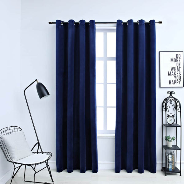vidaXL Eyelet Blackout Curtains 2 pcs. Velvet Dark Blue 140x175cm
