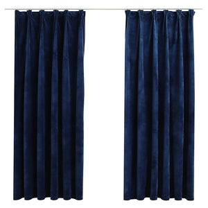 vidaXL Blackout Curtains Hooks 2 pcs. Velvet Dark Blue 140x175cm
