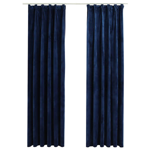 vidaXL Blackout Curtains with Hooks 2 pcs Velvet Dark Blue 140x245cm