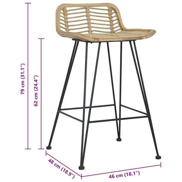 vidaXL Bar Stools 2 pcs Rattan Natural