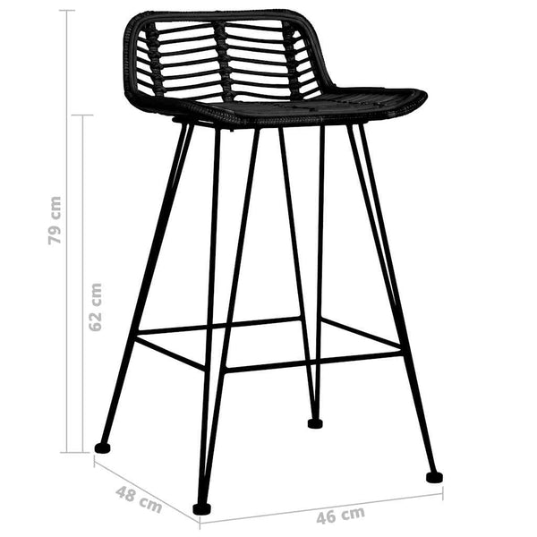 vidaXL Bar Stools 2 pcs Black Rattan