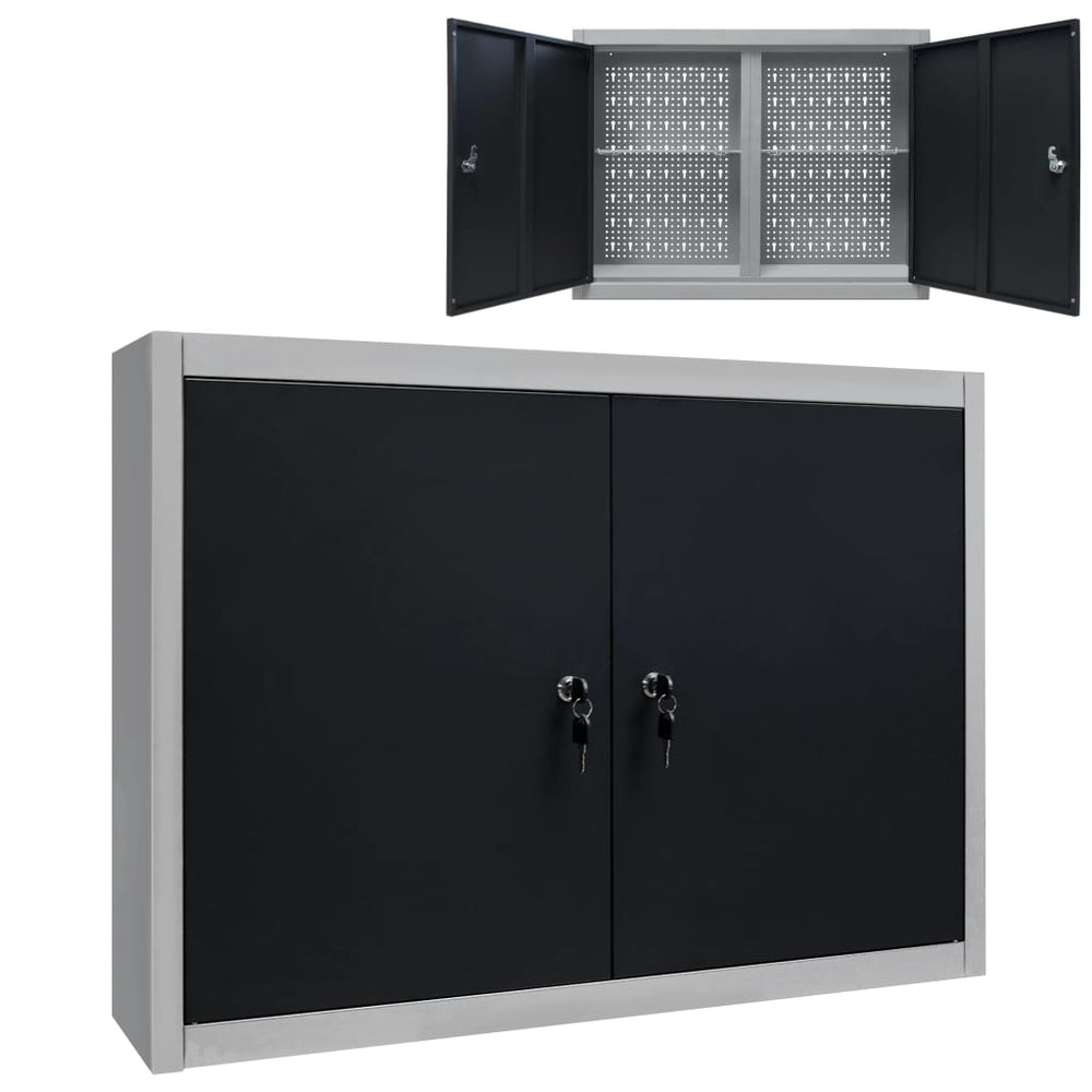 vidaXL Wall-Mounted Tool Cabinet Industrial Style Metal Grey and Black
