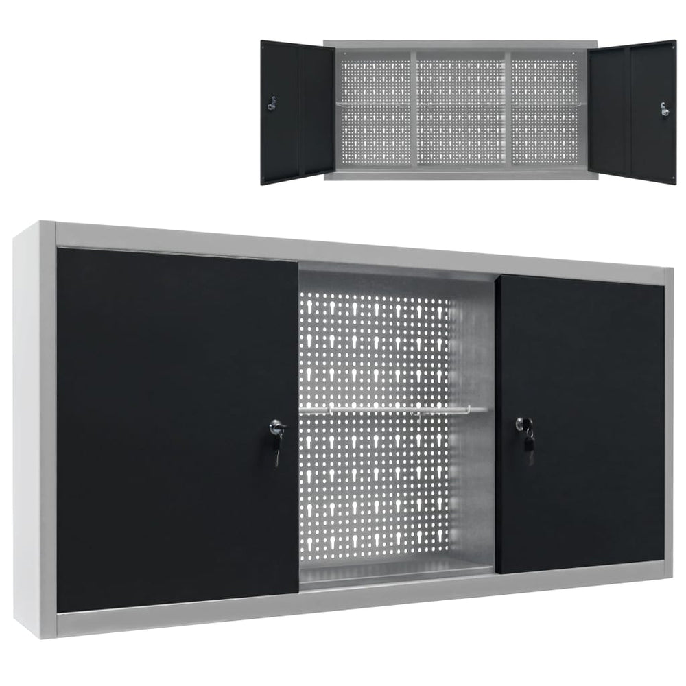 vidaXL Wall-Mounted Tool Cabinet Industrial Style Metal Grey and Black