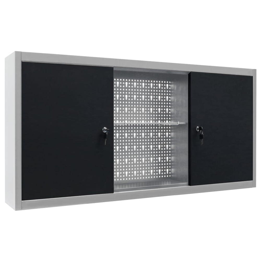 vidaXL Wall-Mounted Tool Cabinet Industrial Style Metal Grey and Black