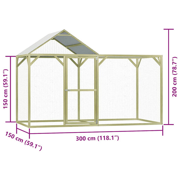 vidaXL Chicken Coop 3x1.5x2 m Impregnated Pinewood