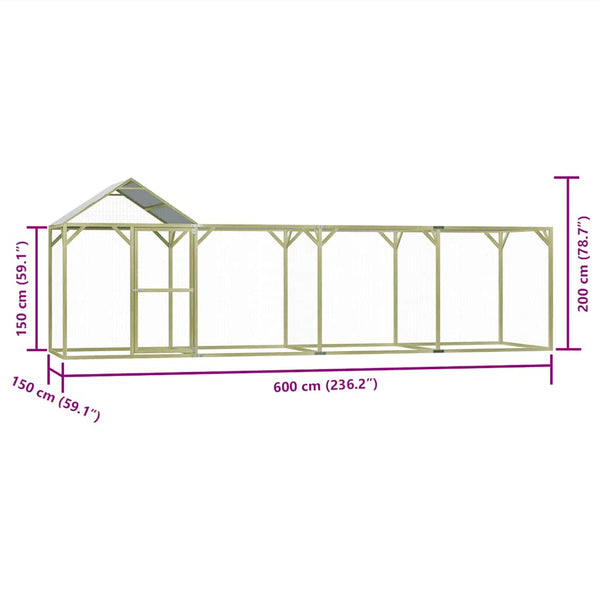 vidaXL Chicken Coop 6x1.5x2 m Impregnated Pinewood