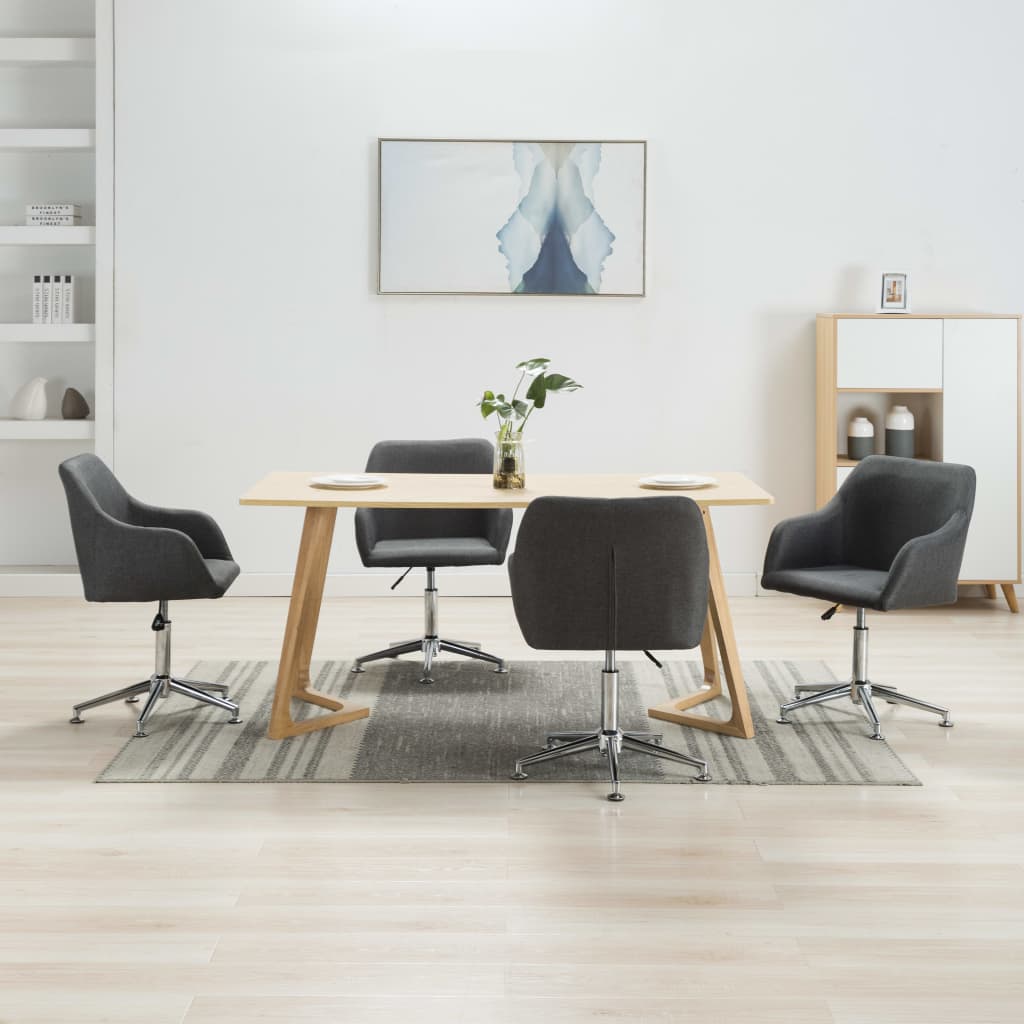 vidaXL Swivel Dining Chairs 4 pcs Dark Grey Fabric