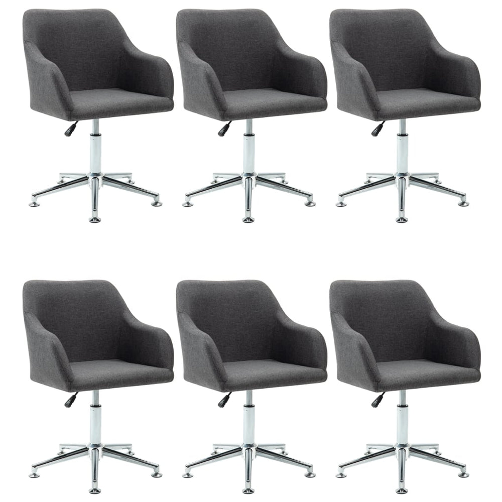 vidaXL Swivel Dining Chairs 6 pcs Dark Grey Fabric
