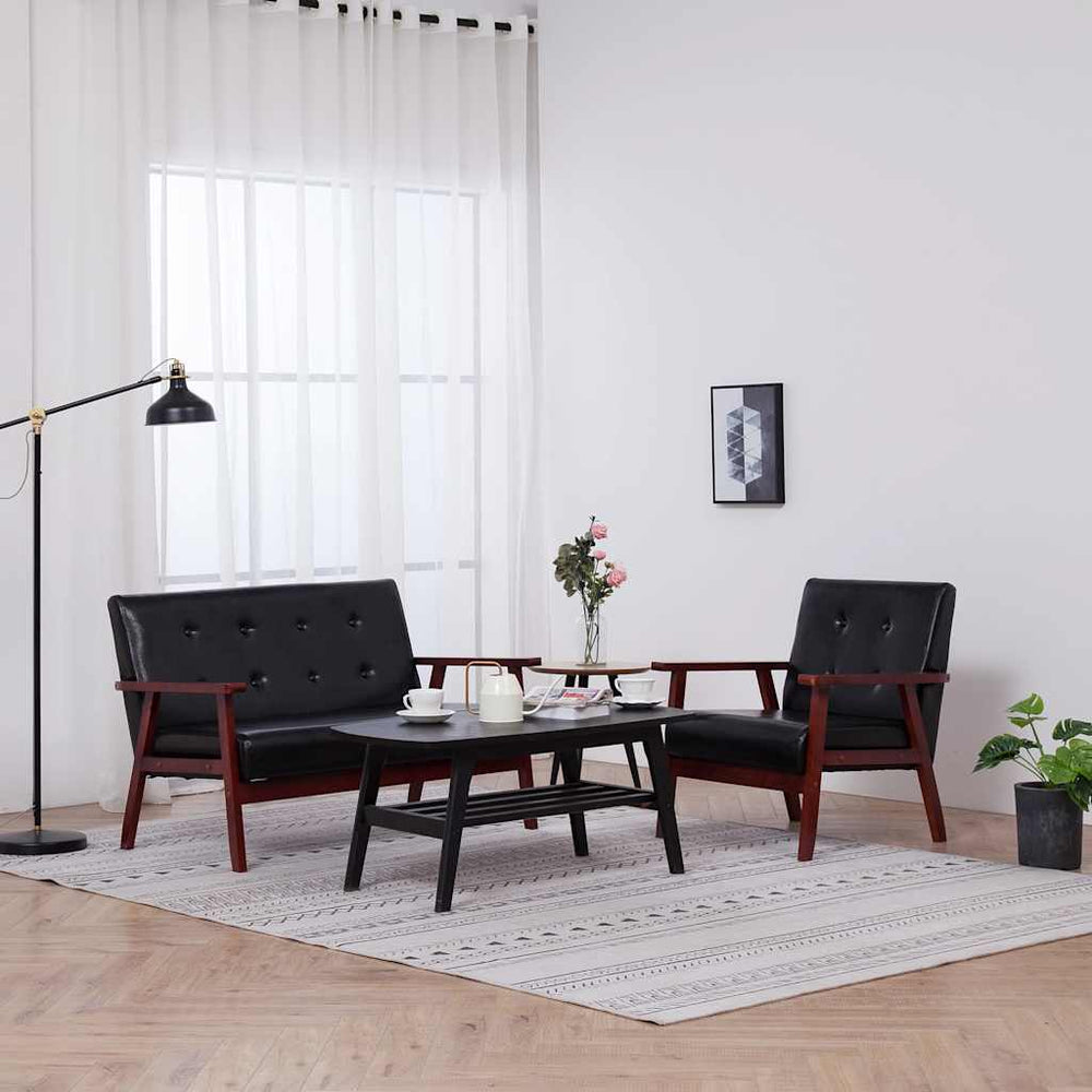 vidaXL 2-Piece Sofa Set Black Faux Leather