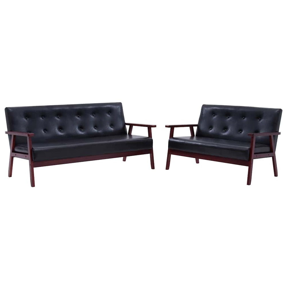 vidaXL 2-Piece Sofa Set Black Faux Leather