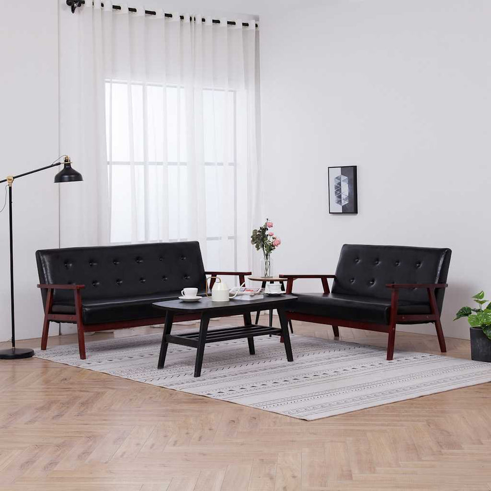 vidaXL 2-Piece Sofa Set Black Faux Leather