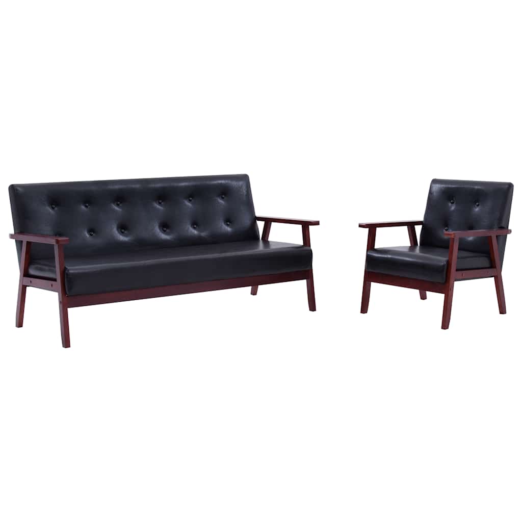 vidaXL 2-Piece Sofa Set Black Faux Leather