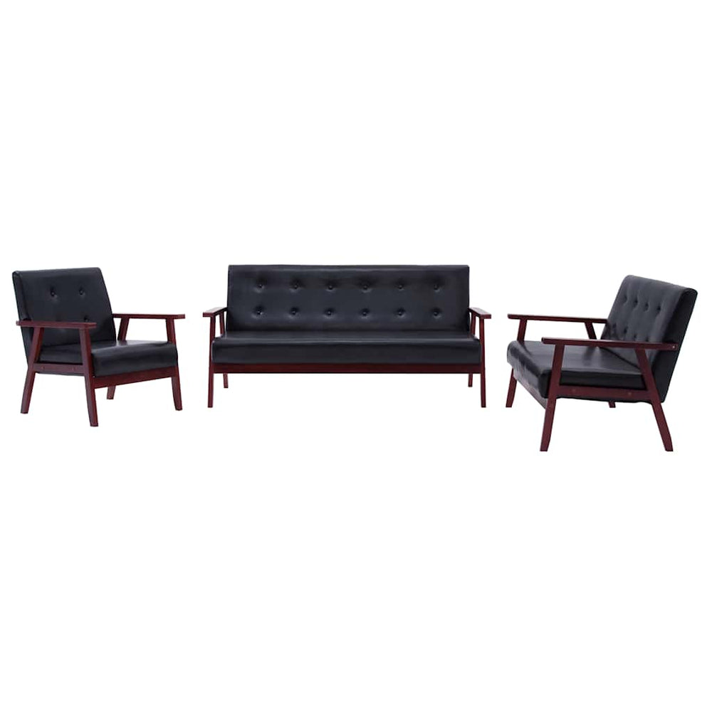 vidaXL 3-Piece Sofa Set Black Faux Leather