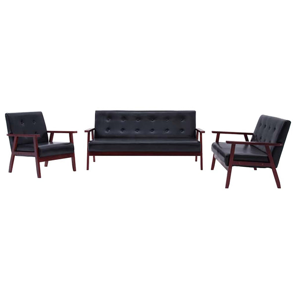 vidaXL 3-Piece Sofa Set Black Faux Leather