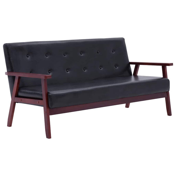 vidaXL 3-Piece Sofa Set Black Faux Leather