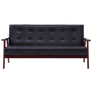 vidaXL 3-Piece Sofa Set Black Faux Leather