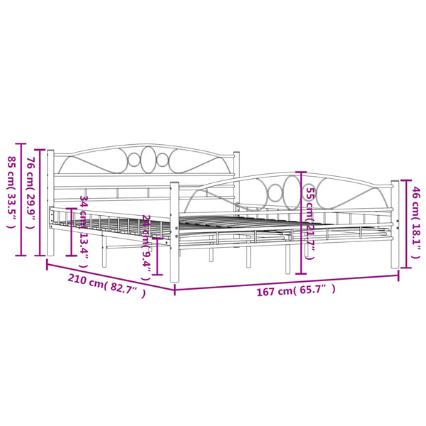 vidaXL Bed Frame White Metal 160x200 cm