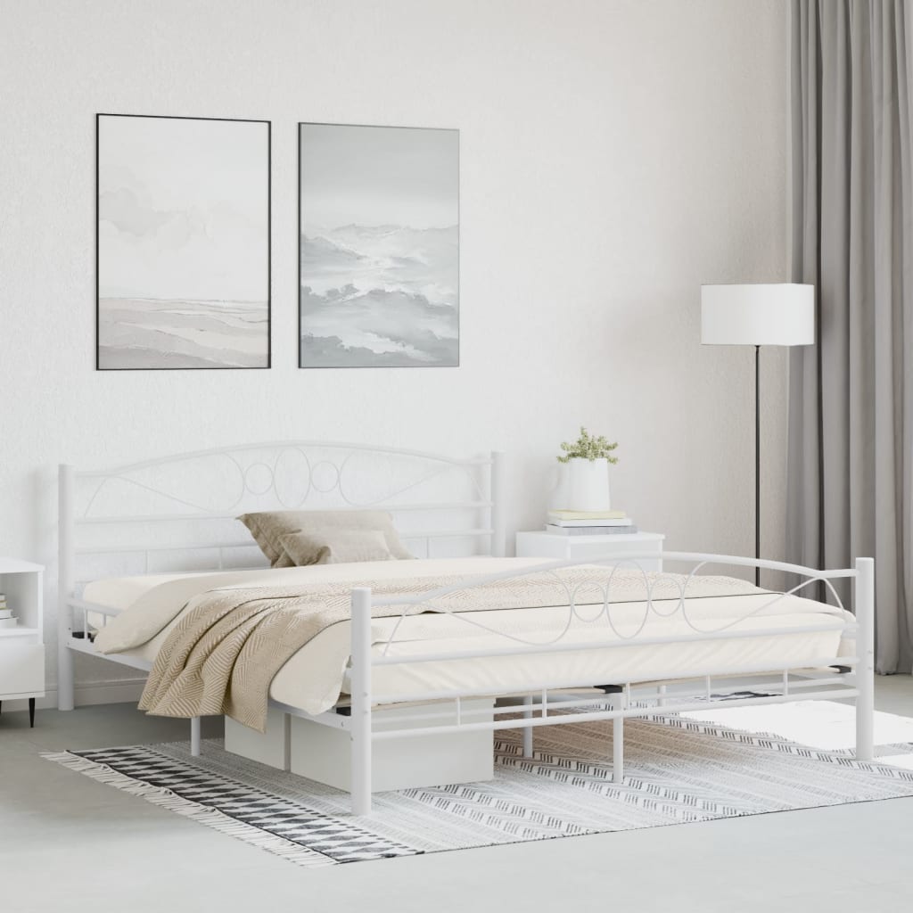 vidaXL Bed Frame White Metal 160x200 cm