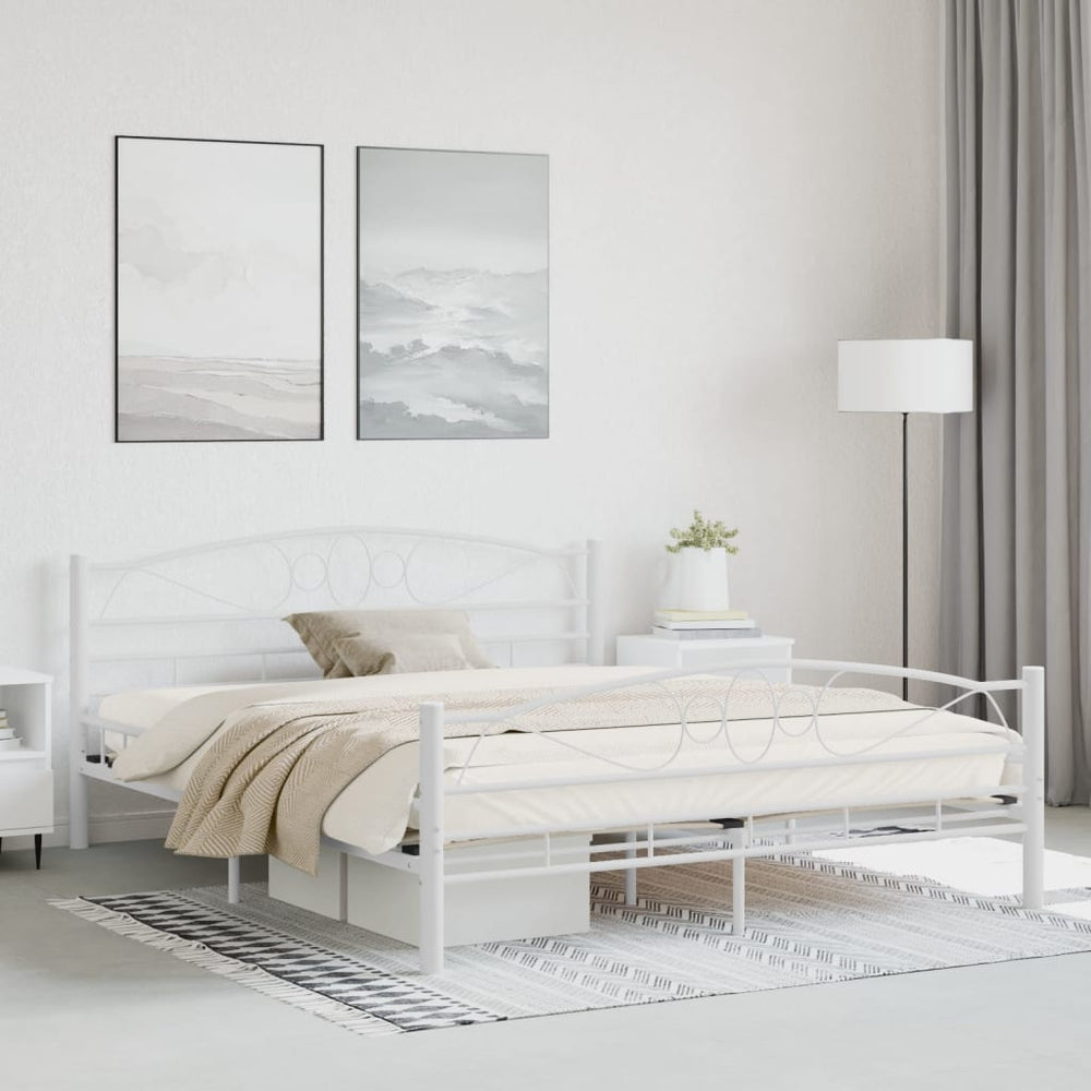 vidaXL Bed Frame White Metal 160x200 cm