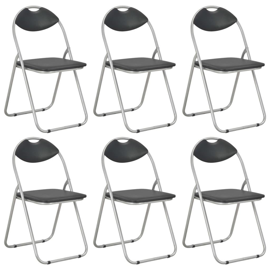 vidaXL Folding Dining Chairs 6 pcs Black Faux Leather