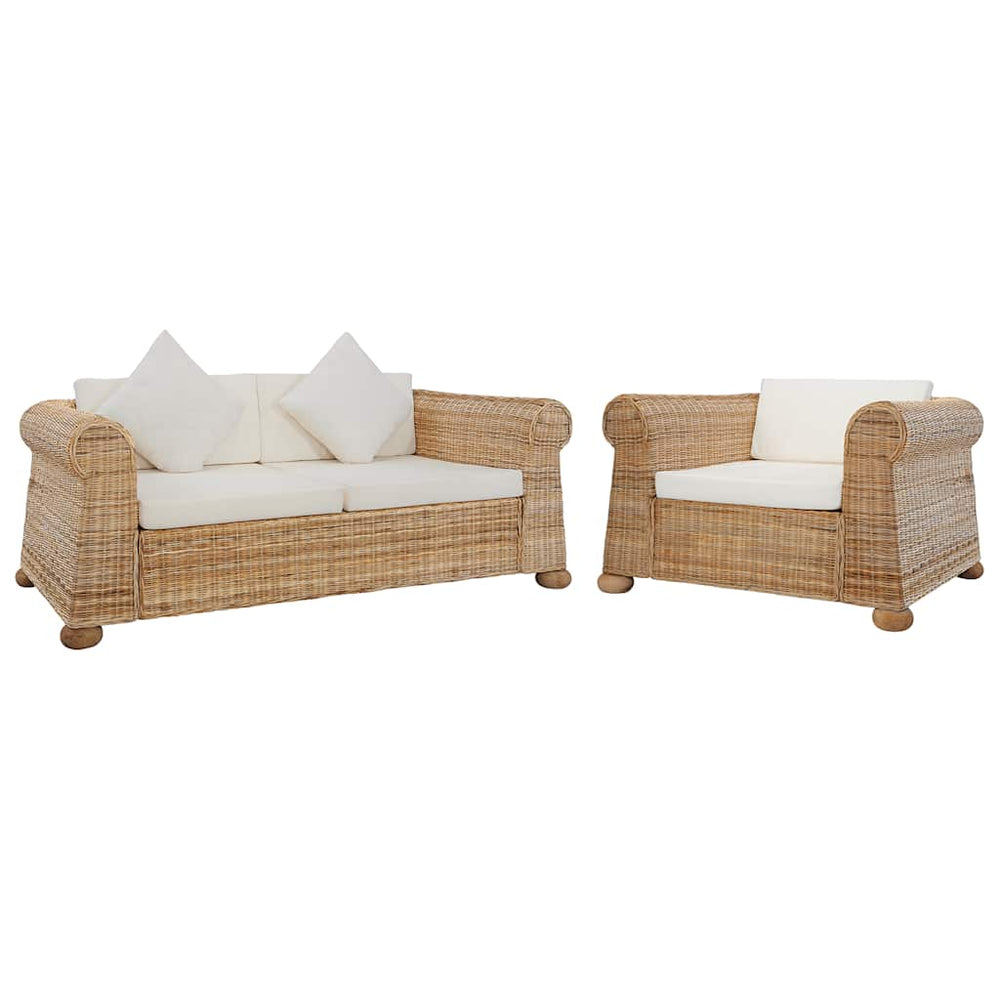 vidaXL 2-Piece Sofa Set with Cushions Natural Rattan