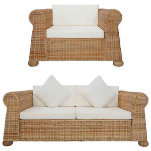 vidaXL 2-Piece Sofa Set with Cushions Natural Rattan