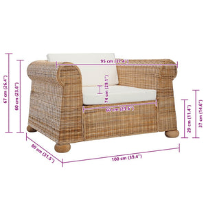 vidaXL 2-Piece Sofa Set with Cushions Natural Rattan
