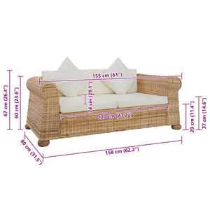 vidaXL 2-Piece Sofa Set with Cushions Natural Rattan