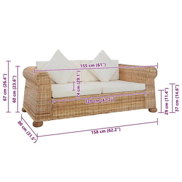 vidaXL 2-Piece Sofa Set with Cushions Natural Rattan