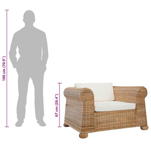 vidaXL 2-Piece Sofa Set with Cushions Natural Rattan