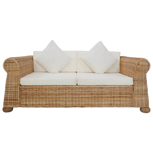 vidaXL 2-Piece Sofa Set with Cushions Natural Rattan