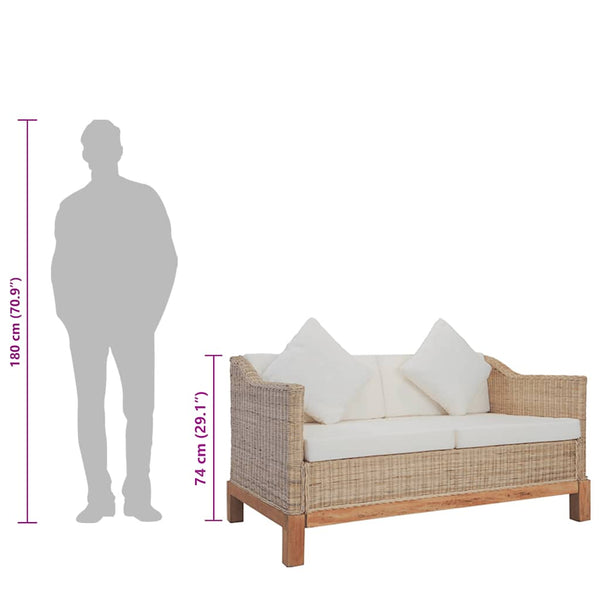 vidaXL 2-Piece Sofa Set with Cushions Natural Rattan