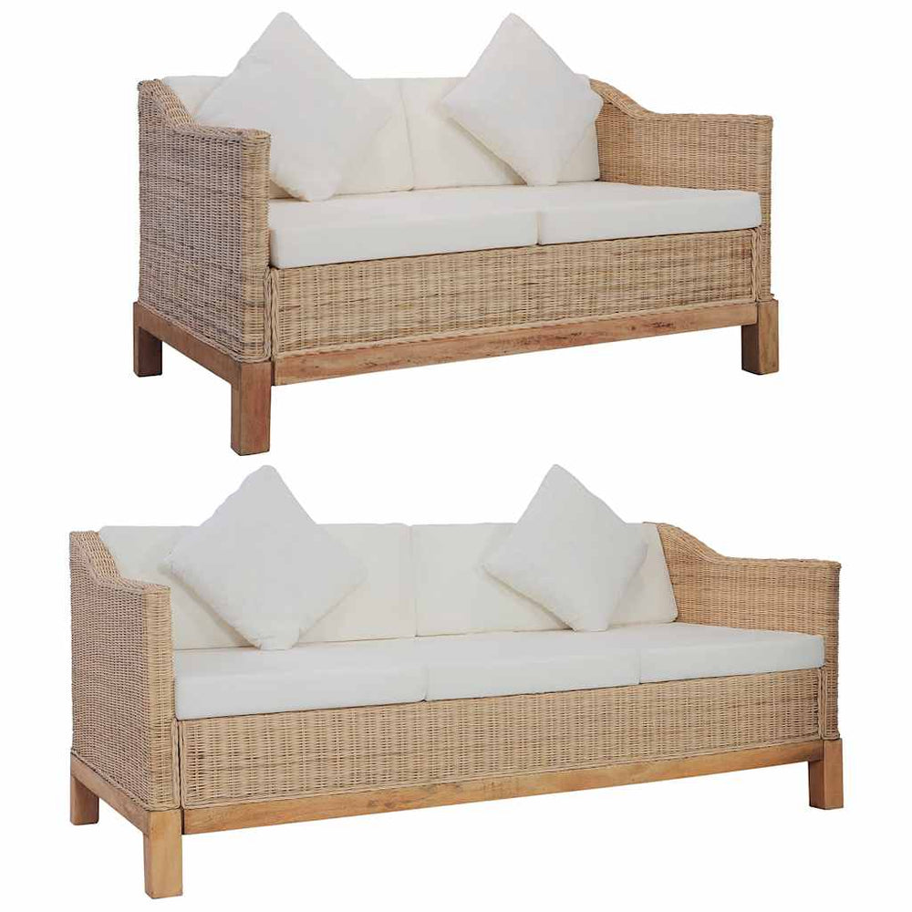 vidaXL 2-Piece Sofa Set with Cushions Natural Rattan