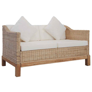 vidaXL 2-Piece Sofa Set with Cushions Natural Rattan