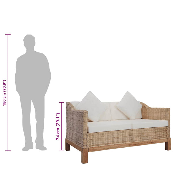 vidaXL 2-Piece Sofa Set with Cushions Natural Rattan
