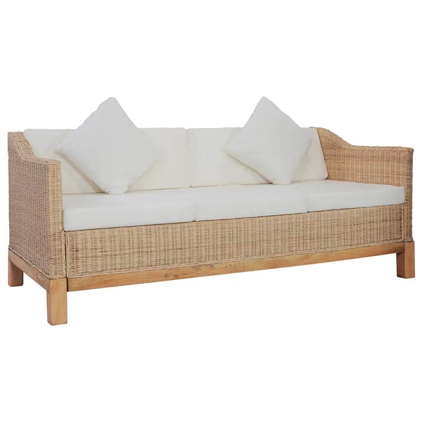 vidaXL 2-Piece Sofa Set with Cushions Natural Rattan