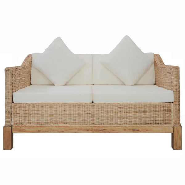 vidaXL 2-Piece Sofa Set with Cushions Natural Rattan
